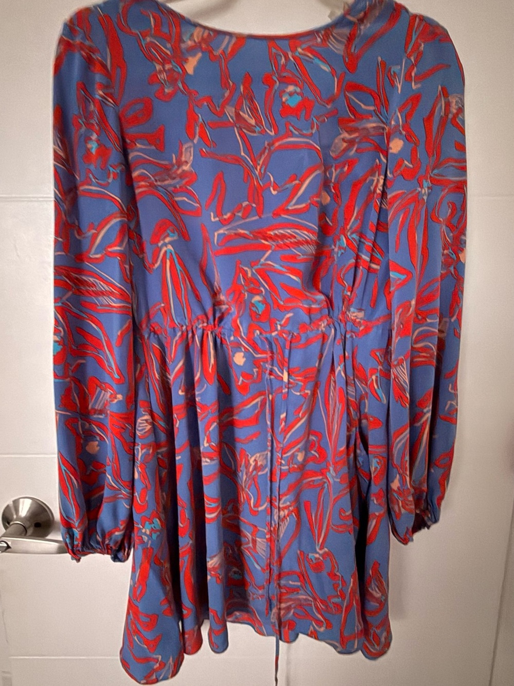 Diane Von Furstenberg Blue Dress with Red Abstract Floral Print